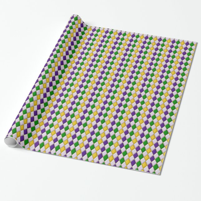 Papel De Regalo Mardi Gras Harlequin Diamond Design 2 (Desenrollado)