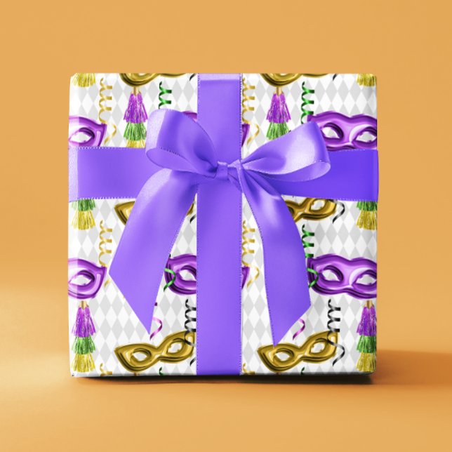 Papel De Regalo Mardi Gras máscaras amarillo dorado verde púrpura (Subido por el creador)