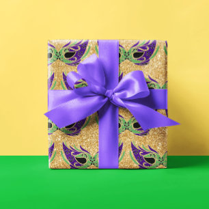 Papel De Regalo Mardi Gras Mask Green Purple Gold Yellow