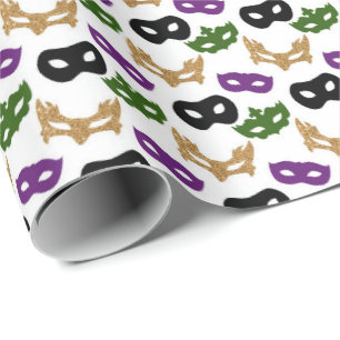 Papel De Regalo Mardi Gras Mask Purple Green Faux Gold Black