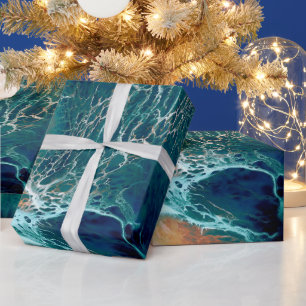 Papel De Regalo Mareas Esmeraldas en Movimiento