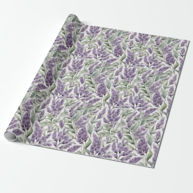 Papel De Regalo Mareo romántico francés y estampado floral lilac (Desenrollado)