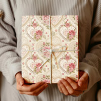 Marfil Antiguo Burdeos Corazones Fruncidos Rosas R