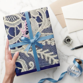 Papel De Regalo Marfil Lace Navy Blue Elegant Dos Bodas de tono