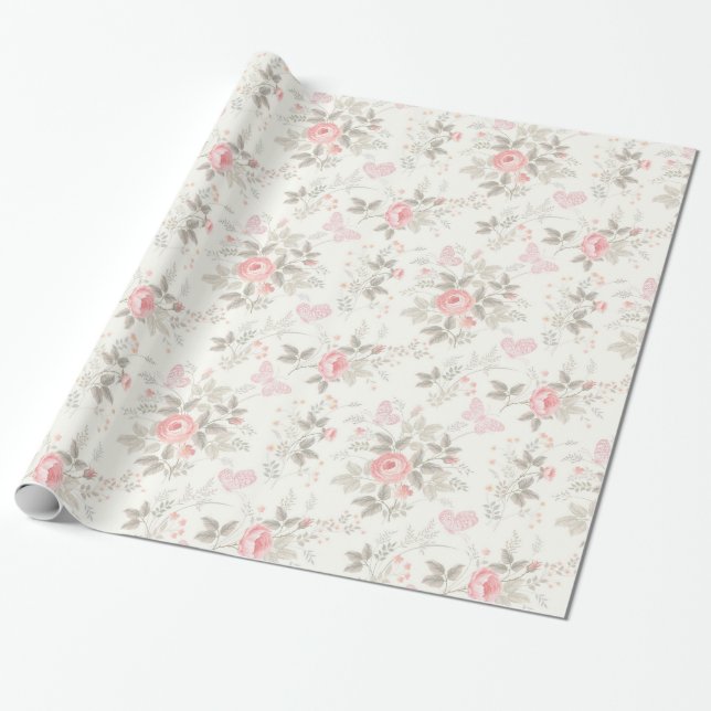 Papel De Regalo Marfil rosada antigua lamentable de los rosas de (Desenrollado)