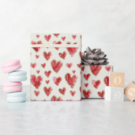Papel De Regalo Marfil Suave | Corazones de Acuarela con Brillo Fa