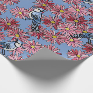 Papel De Regalo Margarita de heno azul Arrendajo azul y margaritas
