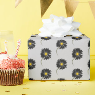 Papel De Regalo margarita negra sobre gris
