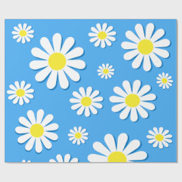 Papel De Regalo Margaritas blancas con fondo azul