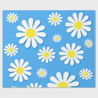Papel De Regalo Margaritas blancas con fondo azul