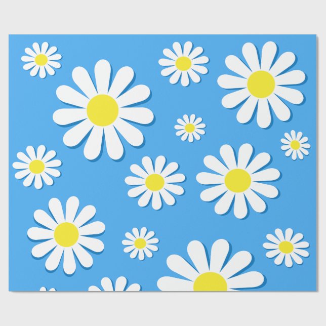 Papel De Regalo Margaritas blancas con fondo azul (Superficie plana)