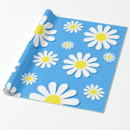 Papel De Regalo Margaritas blancas con fondo azul