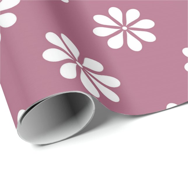 Papel De Regalo Margaritas blancas con fondo rosa (Esquina del rollo)