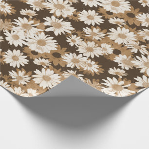 Papel De Regalo Margaritas blancas en estampado de flores marrón