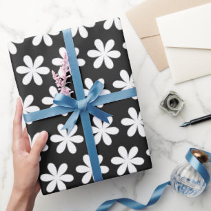Papel De Regalo Margaritas Blancas sobre Negro