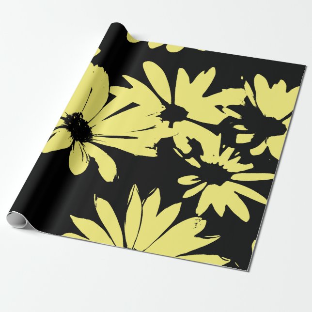 Papel De Regalo Margaritas negras y amarillas (Desenrollado)