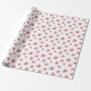 Papel De Regalo Margaritas rosadas y puntos en blanco