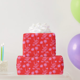 Papel De Regalo Margaritas silvestres rosadas y rojas botánicas fl