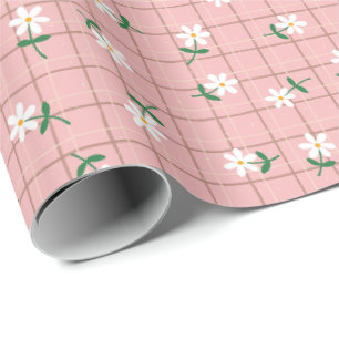 Papel De Regalo Margaritas sobre Cuadro Rosa (escala grande)