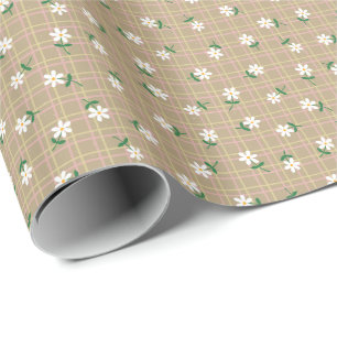 Papel De Regalo Margaritas sobre Cuadros Marrones (escala pequeña)