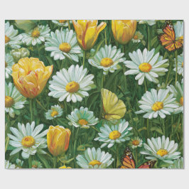 Papel De Regalo Margaritas, Tulipanes y Mariposas