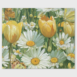 Papel De Regalo Margaritas, Tulipanes y Mariposas