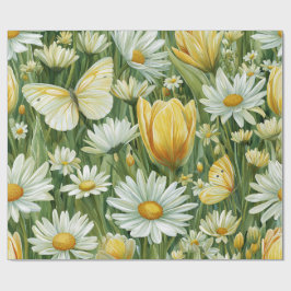 Papel De Regalo Margaritas, Tulipanes y Mariposas