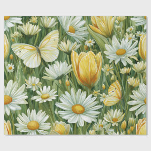 Papel De Regalo Margaritas, Tulipanes y Mariposas
