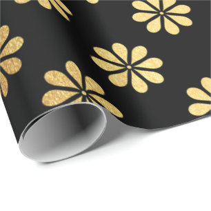 Papel De Regalo Margerite Flor Petales de oro Negro Elegante