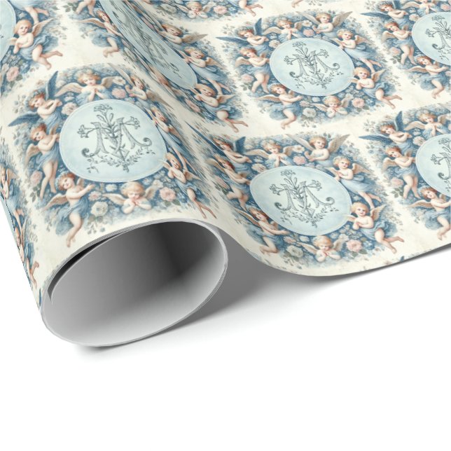 Papel De Regalo Marian Cross y Cherub Floral Gift Wrap" (Esquina del rollo)