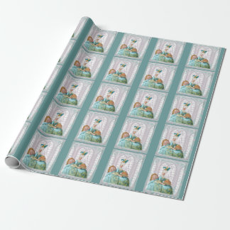 Papel De Regalo Marie Antoinette en Aqua con pastel