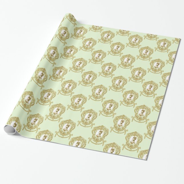 Papel De Regalo Marie Antoinette Wraping Paper Green Cameo (Desenrollado)