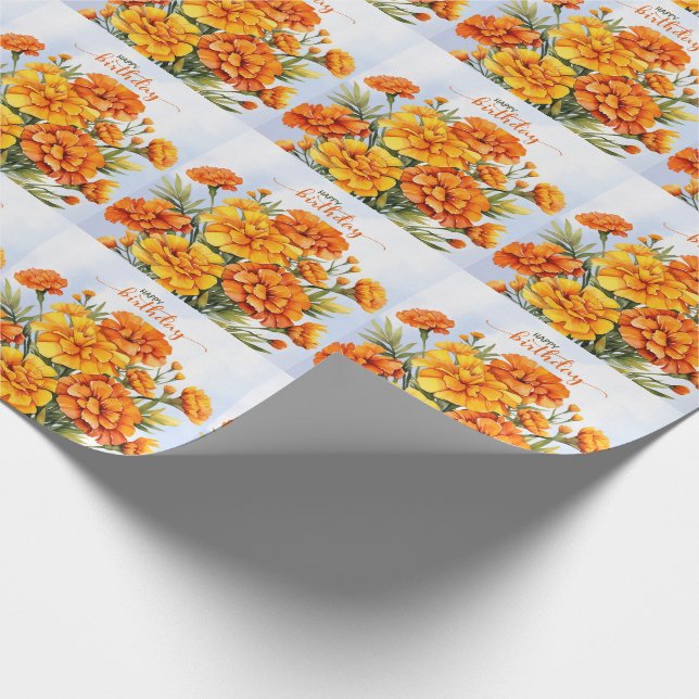 Papel De Regalo Marigolds naranjas en pleno florecimiento Feliz cu (Esquina)