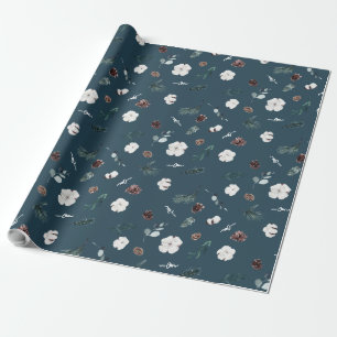 Papel De Regalo Marina Blue Greenery Vintage Feliz Navidad