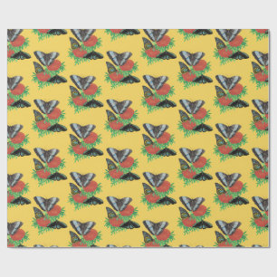 Papel De Regalo Mariposa Acuarela Amarilla Patrón Floral Tropical
