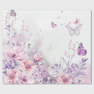 Papel De Regalo Mariposa Acuarela Rosa Elegante Lila Caprichosa