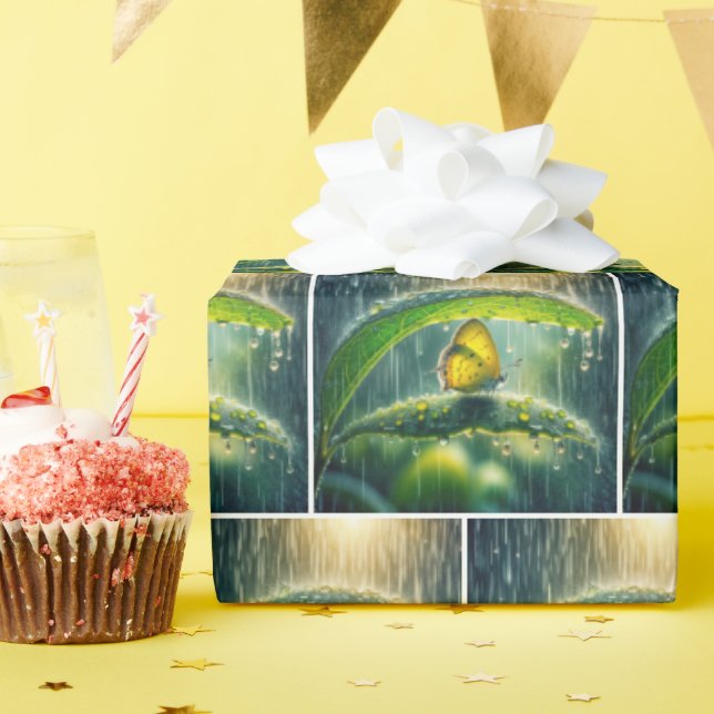 Papel De Regalo Mariposa amarilla en una ducha de lluvia (Fiesta de cumpleaños )