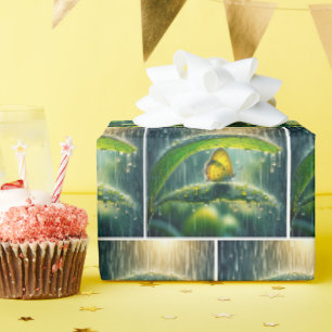 Papel De Regalo Mariposa Amarilla en una Lluvia