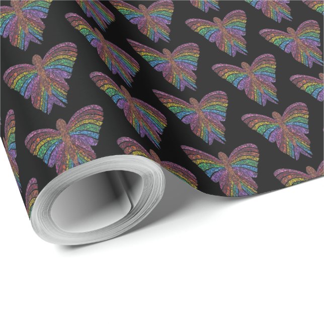 Papel de regalo - Mariposa Arcoíris (negro) (Esquina del rollo)