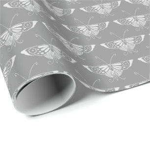 Papel De Regalo Mariposa Art Decó con estilo, tonos grises y grise