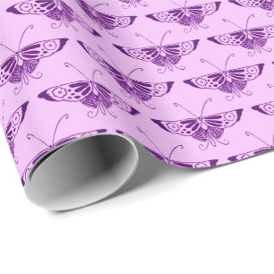 Papel De Regalo Mariposa Art Déco estilizada - púrpura y orquídea