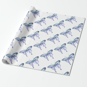 Papel De Regalo Mariposa azul acuarela Aqua Morado