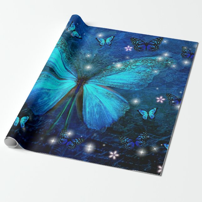 Papel De Regalo Mariposa azul elegante (Desenrollado)