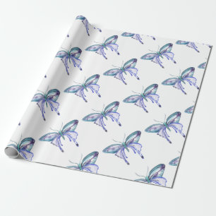 Papel De Regalo mariposa azul morado acuarela aqua