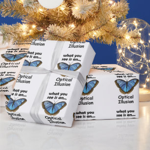 Papel De Regalo Mariposa Azul Morpho Ilusión Óptica Frase Divertid