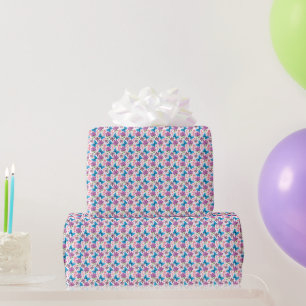 Papel De Regalo Mariposa Azul y Estampado Floral Púrpura