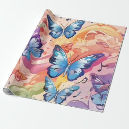 Papel De Regalo Mariposa azul y fondo arco iris