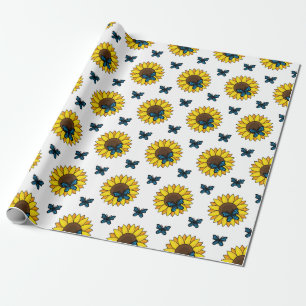 Papel De Regalo Mariposa azul y girasol