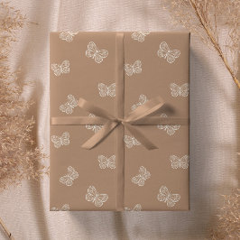 Papel De Regalo Mariposa Boho Moderna Niña Bebé Marrón Neutral