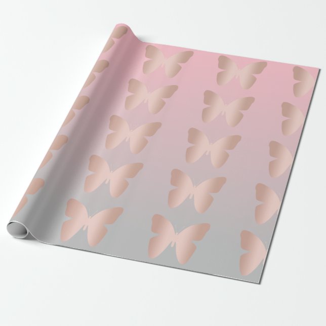 Papel De Regalo Mariposa color de rosa de moda moderna elegante (Desenrollado)